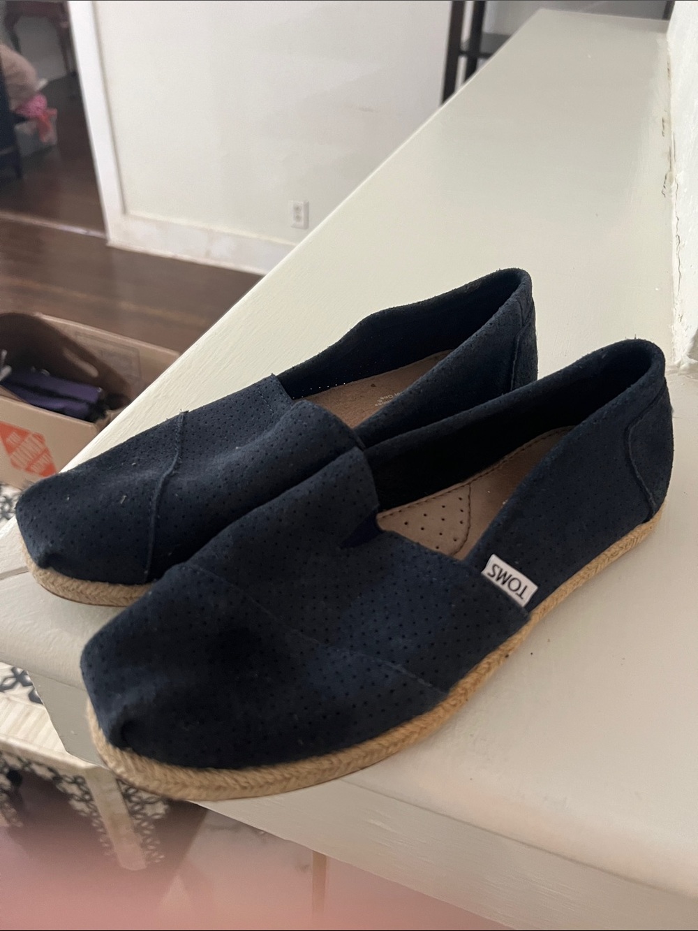 TOMS Navy Perforated Espadrille Slip-On Flats